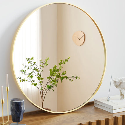 30" Gold Aluminum Round Framed Accent Mirror