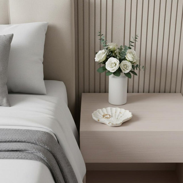 4" White And Gold Resin Handmade Seashell Trinket Tray