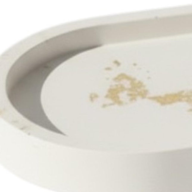 7" White And Gold Resin Handmade Oval Trinket Tray