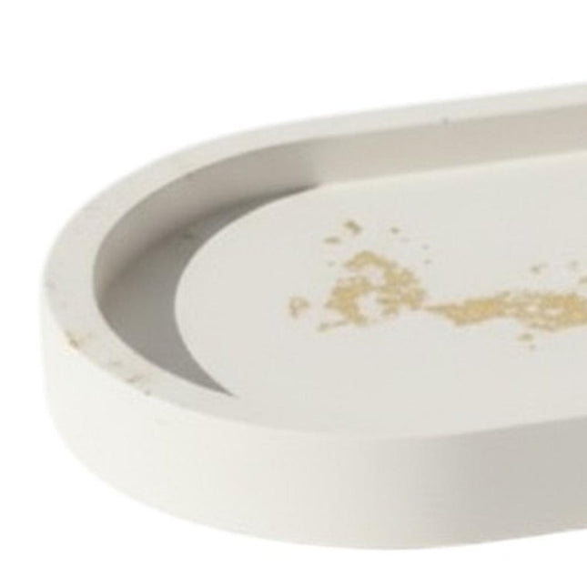 7" White And Gold Resin Handmade Oval Trinket Tray