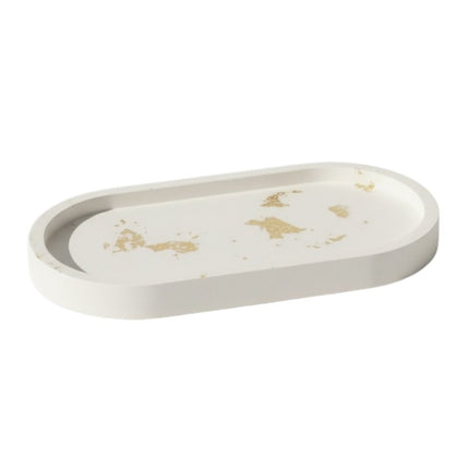 7" White And Gold Resin Handmade Oval Trinket Tray