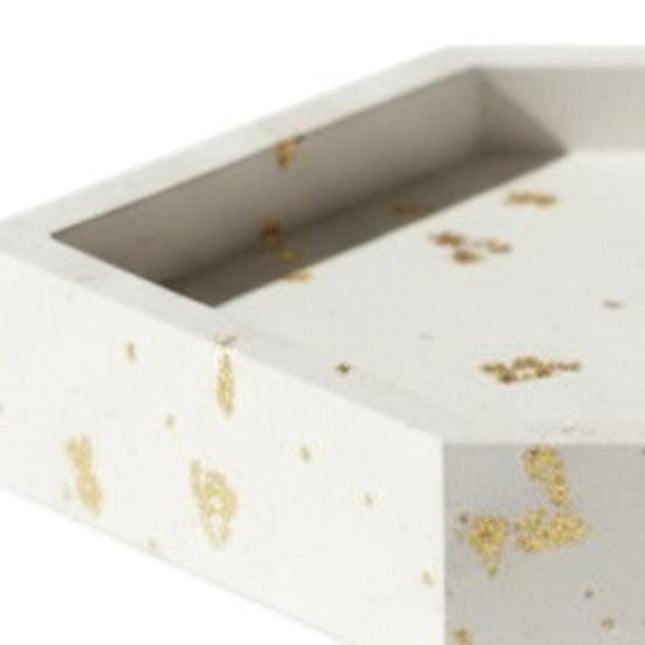 5" White And Gold Resin Handmade Hexagon Trinket Tray