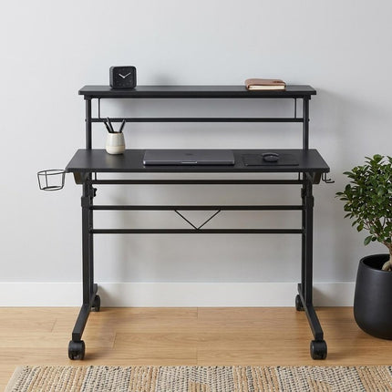 Adjustable Black Wood and Stainless Steel Writing Desk