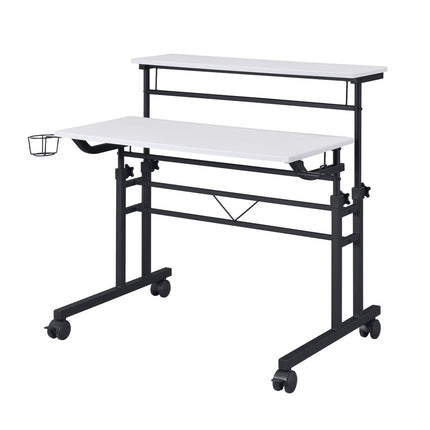 Adjustable White and Black Wood and Stainless Steel Writing Desk