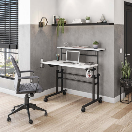 Adjustable White and Black Wood and Stainless Steel Writing Desk