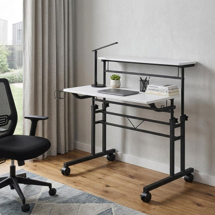 Adjustable White and Black Wood and Stainless Steel Writing Desk