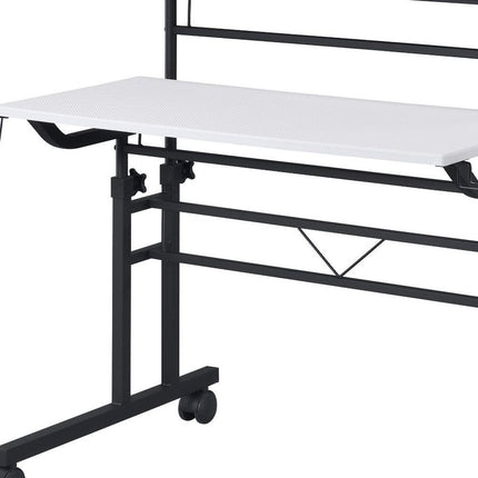 Adjustable White and Black Wood and Stainless Steel Writing Desk