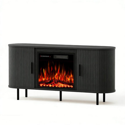 65" Black Wood Fireplace Entertainment Center With Fireplace