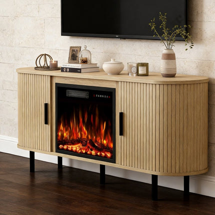 65" White Wood Fireplace Entertainment Center With Fireplace