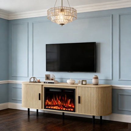 65" White Wood Fireplace Entertainment Center With Fireplace