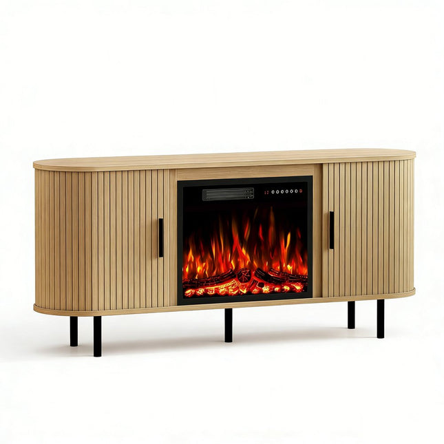 65" White Wood Fireplace Entertainment Center With Fireplace