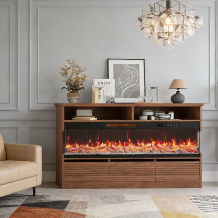 53" Brown Wood Fireplace Entertainment Center With Fireplace