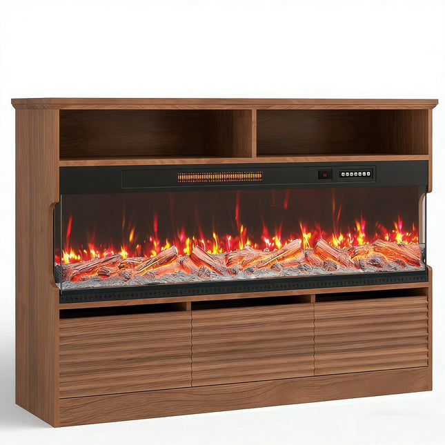 53" Brown Wood Fireplace Entertainment Center With Fireplace