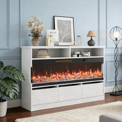 53" White Wood Fireplace Entertainment Center With Fireplace