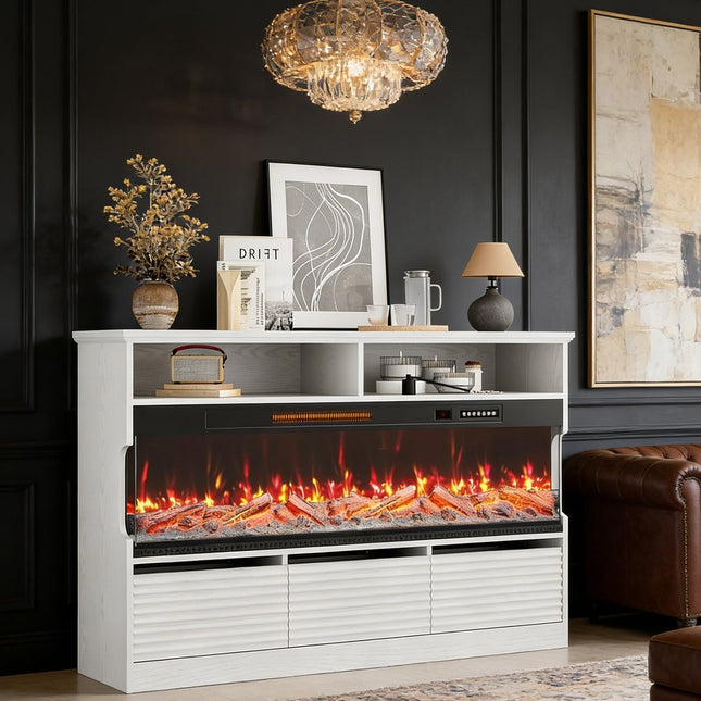 53" White Wood Fireplace Entertainment Center With Fireplace