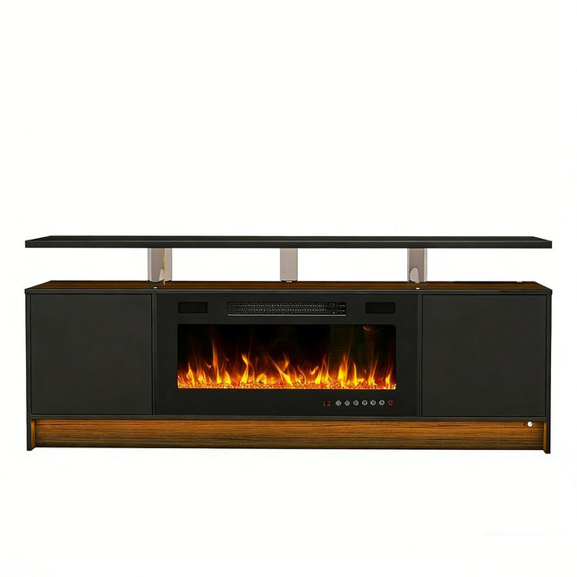 70" Black Wood Fireplace Entertainment Center With Fireplace