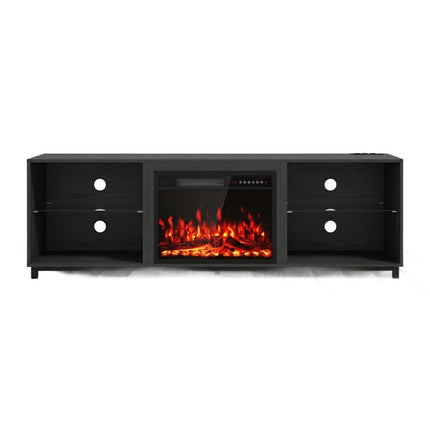 70" Black Wood Fireplace Entertainment Center With Fireplace