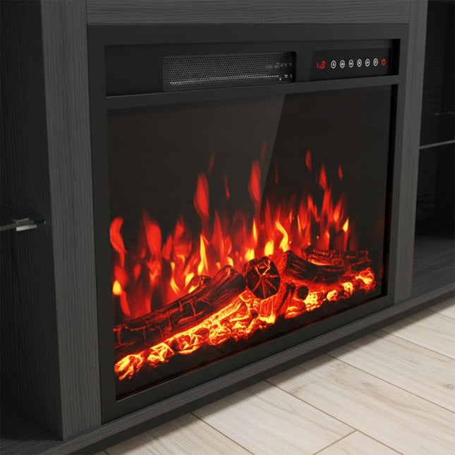 70" Black Wood Fireplace Entertainment Center With Fireplace