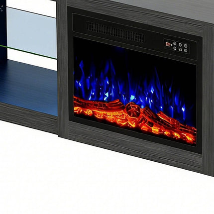 70" Black Wood Fireplace Entertainment Center With Fireplace