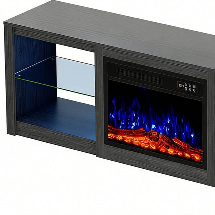 70" Black Wood Fireplace Entertainment Center With Fireplace