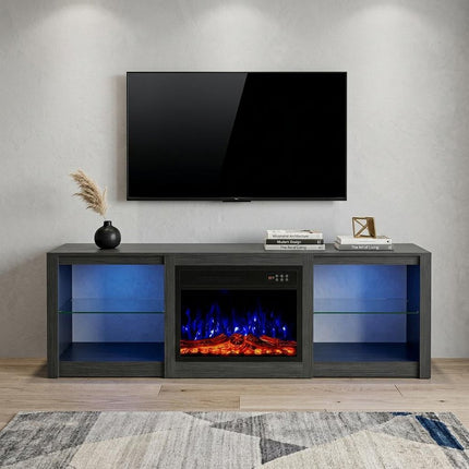 70" Black Wood Fireplace Entertainment Center With Fireplace