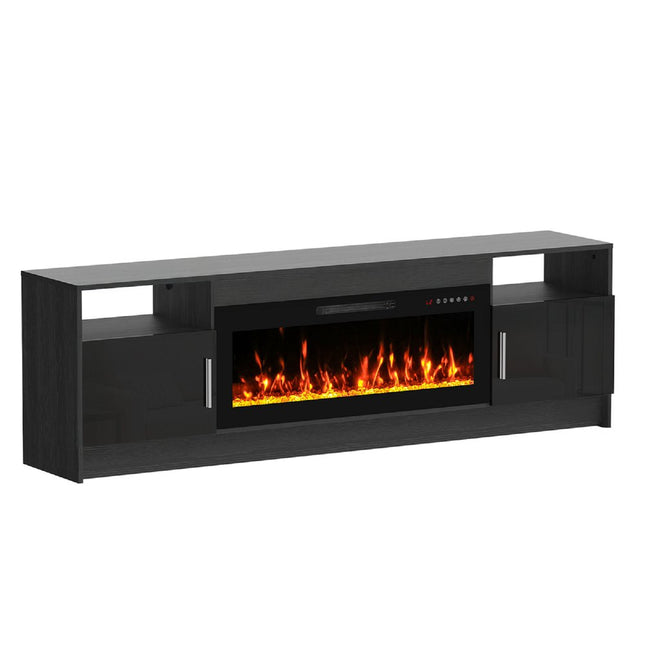70" Black Wood Fireplace Entertainment Center With Fireplace