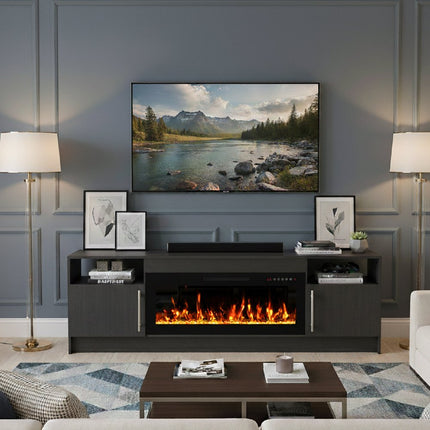 70" Black Wood Fireplace Entertainment Center With Fireplace
