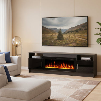 70" Black Wood Fireplace Entertainment Center With Fireplace