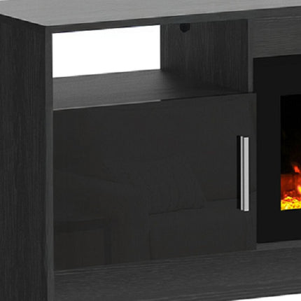 70" Black Wood Fireplace Entertainment Center With Fireplace