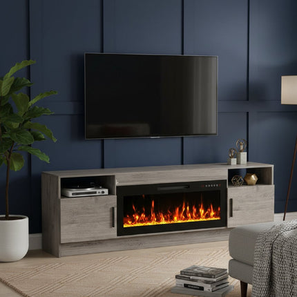 70" Gray Wood Fireplace Entertainment Center With Fireplace