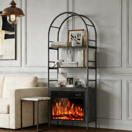 72" Black Wood Adjustable Three Tier Etagere Bookcase