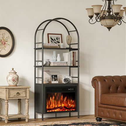 72" Black Wood Adjustable Three Tier Etagere Bookcase