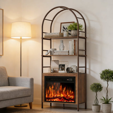72" Brown Wood Adjustable Three Tier Etagere Bookcase