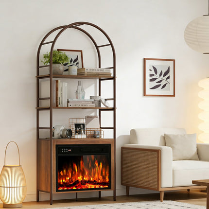 72" Brown Wood Adjustable Three Tier Etagere Bookcase