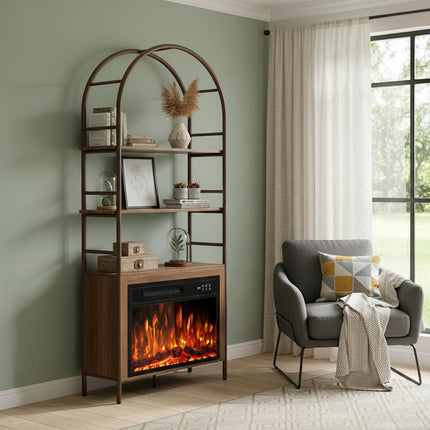 72" Brown Wood Adjustable Three Tier Etagere Bookcase