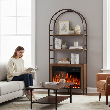 72" Brown Wood Adjustable Three Tier Etagere Bookcase