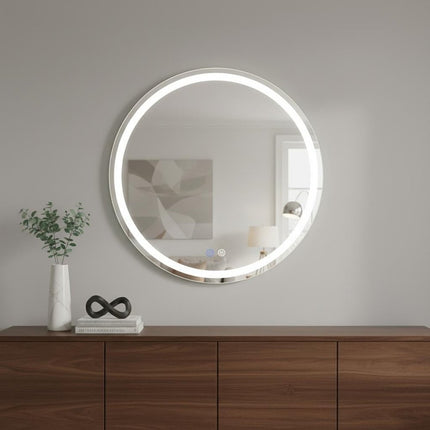 24" Silver Round Frameless Bathroom Vanity Mirror