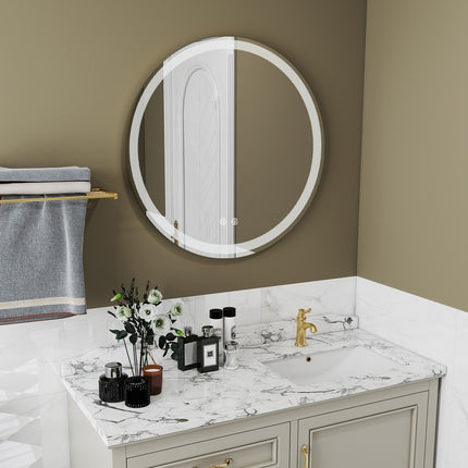 30" Silver Round Frameless Bathroom Vanity Mirror