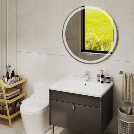 28" Silver Round Frameless Bathroom Vanity Mirror