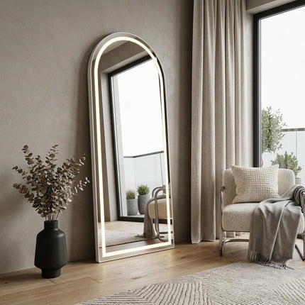 60" Clear Arch Freestanding Frameless Full Length Mirror