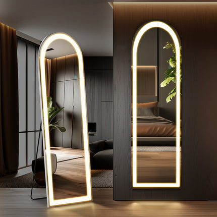 60" Clear Arch Freestanding Frameless Full Length Mirror