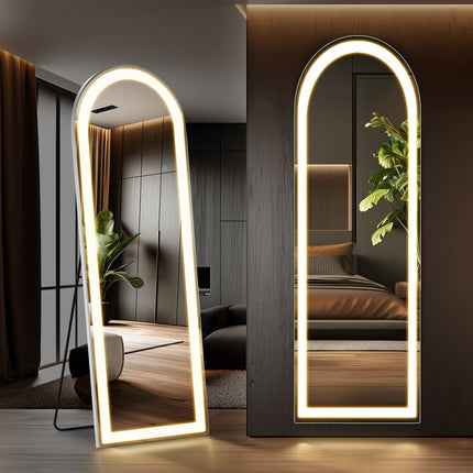 63" Clear Arch Freestanding Frameless Full Length Mirror