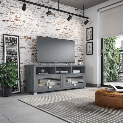 57" Gray Wood Enclosed and Open Storage TV Stand