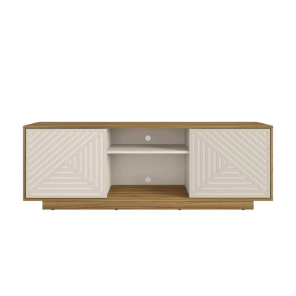 63" Oak And White Ribbed Texture Wood Enclosed and Open Storage TV Stand