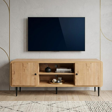 55" Oak Wood Enclosed and Open Storage TV Stand
