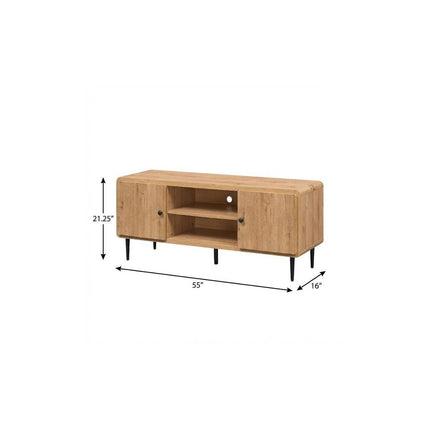 55" Oak Wood Enclosed and Open Storage TV Stand