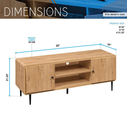 55" Oak Wood Enclosed and Open Storage TV Stand