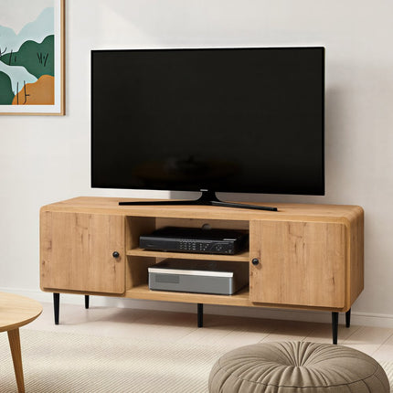 55" Oak Wood Enclosed and Open Storage TV Stand