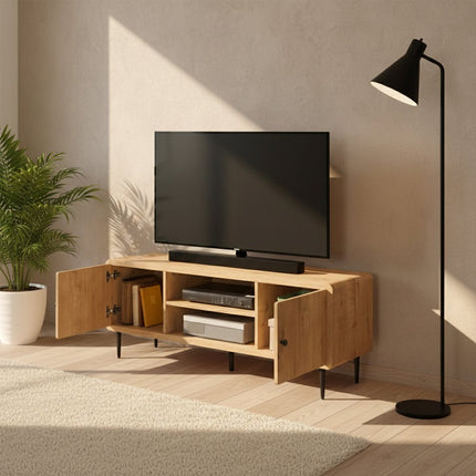 55" Oak Wood Enclosed and Open Storage TV Stand