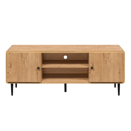 55" Oak Wood Enclosed and Open Storage TV Stand